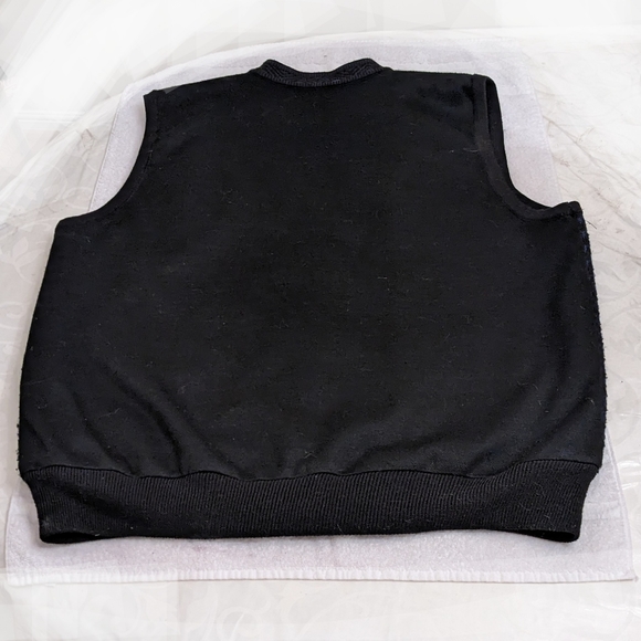 Vintage Wool Navy/Black V-neck Vest, Silky Lined, Buttons, Pockets, L - Picture 4 of 11